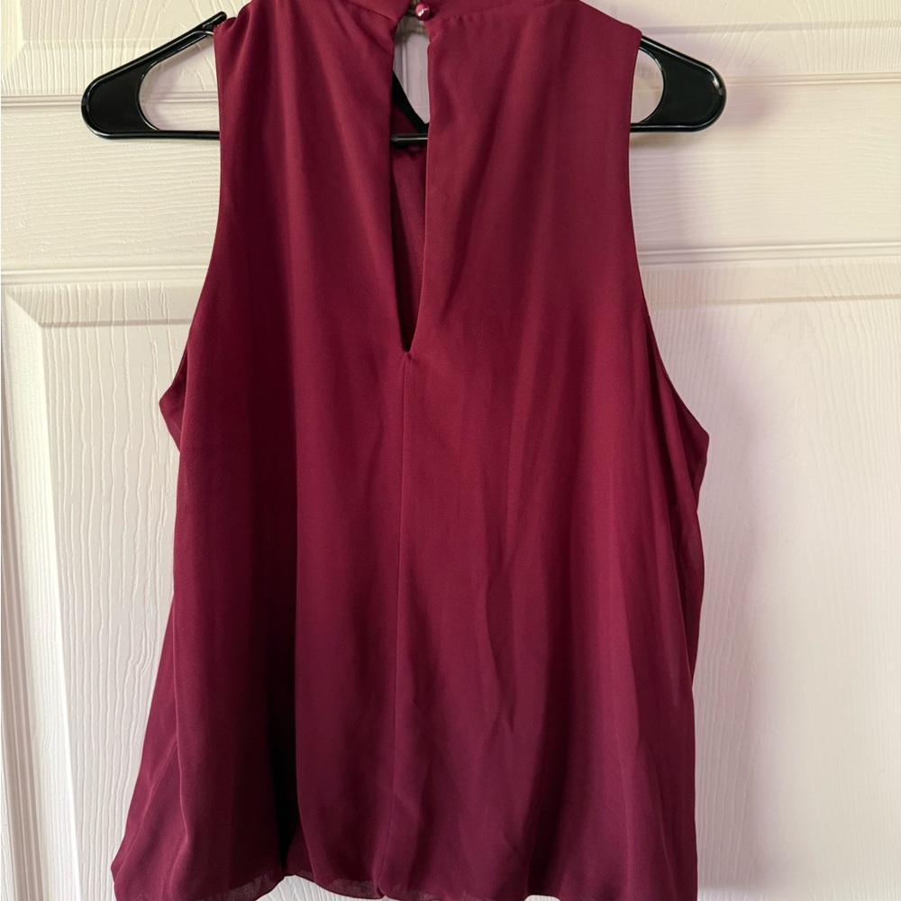 BCX Tie-Neck Sleeveless Camisole in Wine with Black Trim - Picture 2 of 4